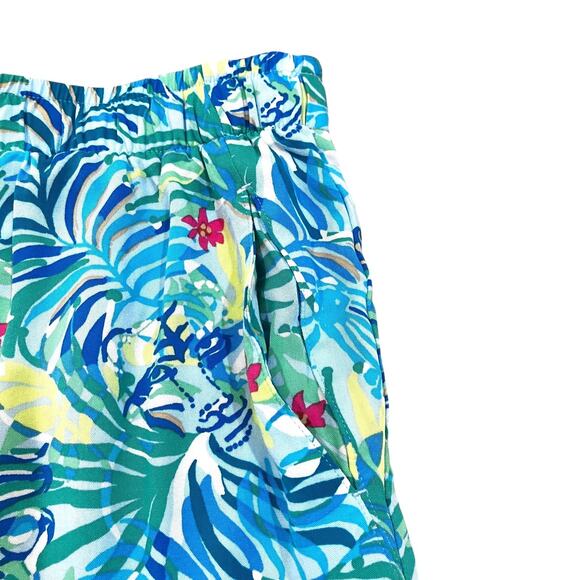 LILLY PULITZER Katia Shorts Blue Green Tropical print Pull On Style Size L - Picture 4 of 8
